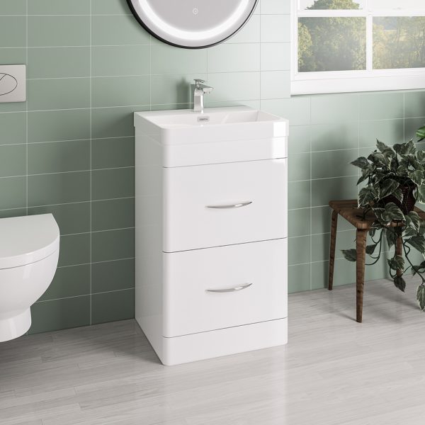Cavone 500 High Gloss White Drawer Floor Mounted Vanity Unit