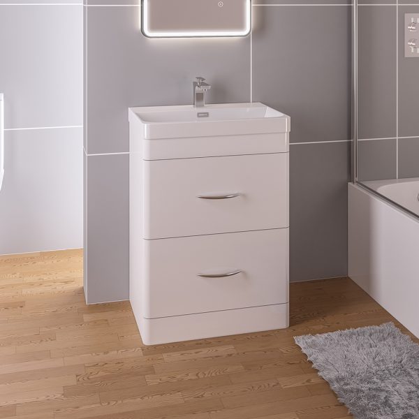 Cavone 600 High Gloss White Drawer Floor Mounted Vanity Unit