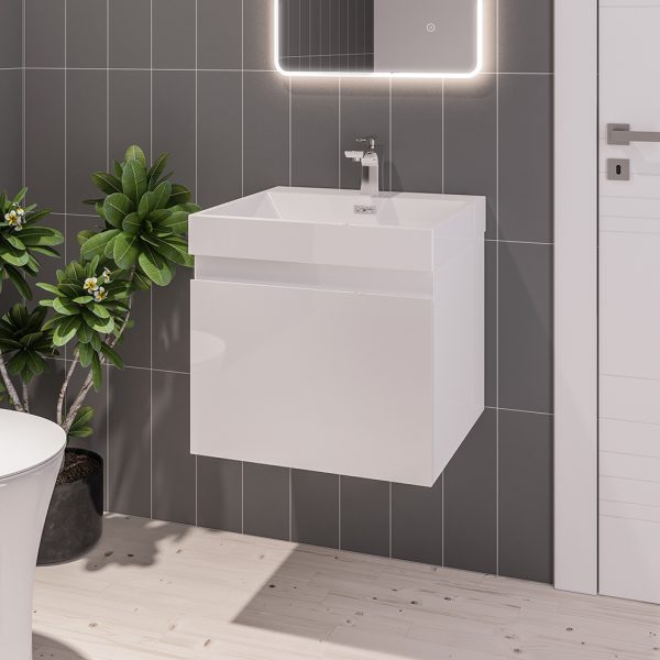 Gravina 500 Single Drawer High Gloss White Wall Mounted Vanity Unit
