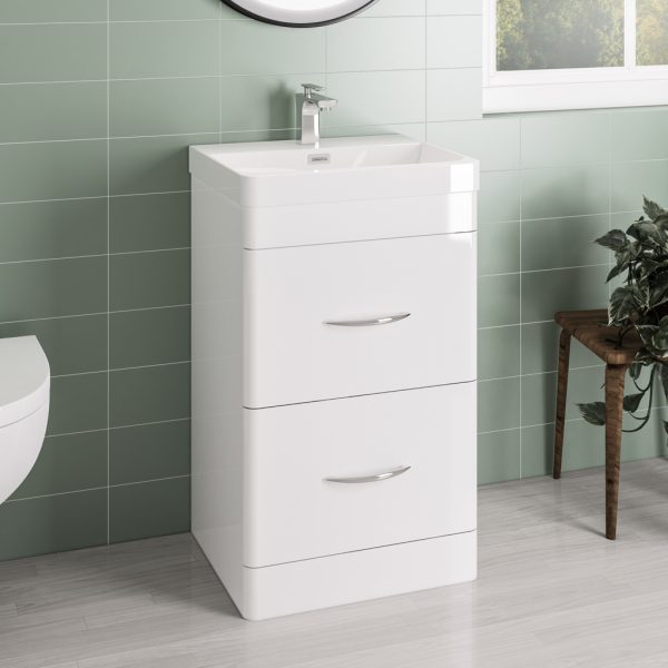 Cavone 500 Floor Standing High Gloss White Cloakroom Vanity Unit