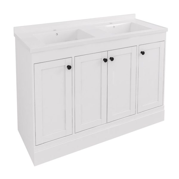 Hardwick 120 Square Double Matt White Floor Mounted Vanity Unit