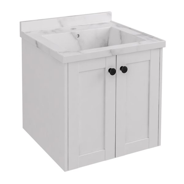 Hardwick 50 Square Quartz Matt White Wall Hung Vanity Unit