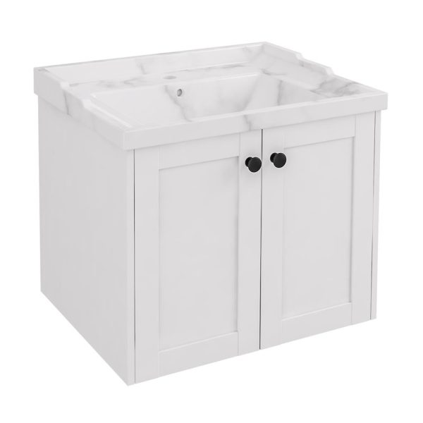 Hardwick 60 Square Quartz Matt White Wall Hung Vanity Unit
