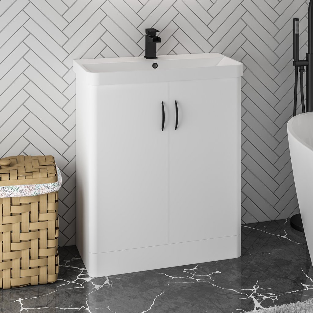 Cavone II 700 High Gloss White Double Door Freestanding Vanity Unit