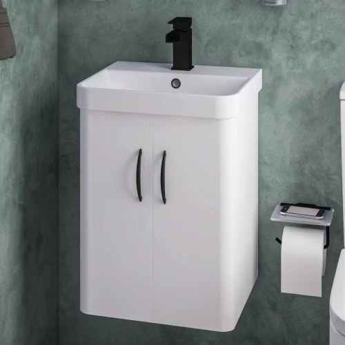 Cavone II 400 High Gloss White Double Door Cloakroom Wall Hung Vanity Unit