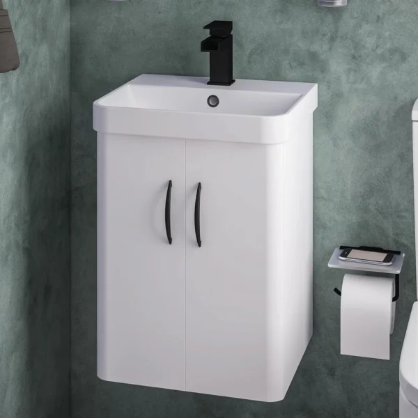 Cavone II 400 High Gloss White Double Door Cloakroom Wall Hung Vanity Unit