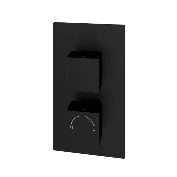 Matt Black Square Thermostatic Two Way Concealed Shower Valve