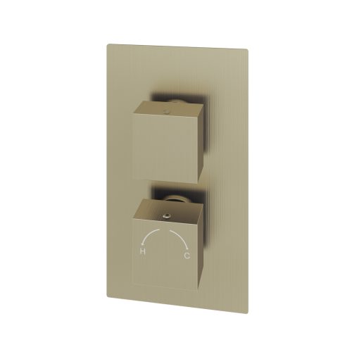 Brushed Brass Square Thermostatic Two Way Concealed Shower Valve
