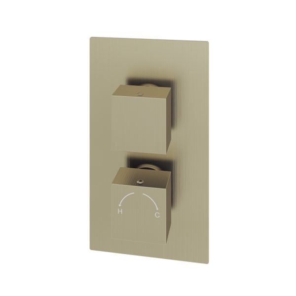 Brushed Brass Square Thermostatic Two Way Concealed Shower Valve
