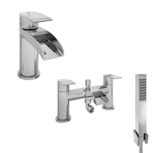 Aston Waterfall Chrome Basin Mono And Bath Shower Mixer Tap Set