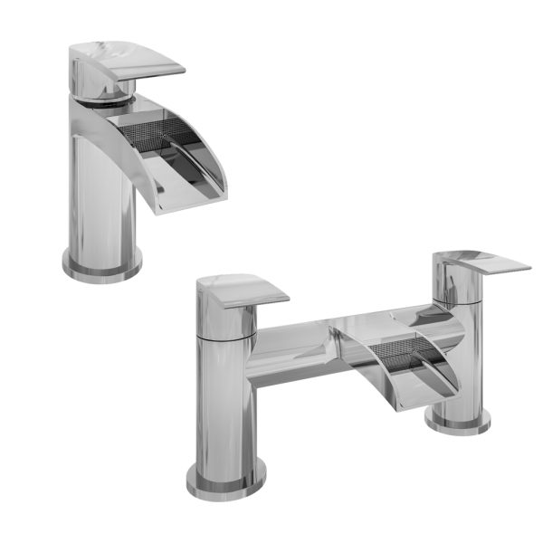 Aston Waterfall Chrome Basin Mono And Bath Filler Tap Set