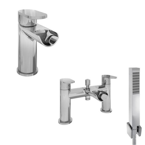 Ledwell Waterfall Chrome Basin Mono And Bath Shower Mixer Tap Set