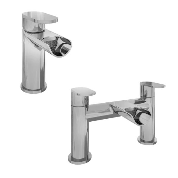 Ledwell Waterfall Chrome Basin Mono And Bath Filler Tap Set