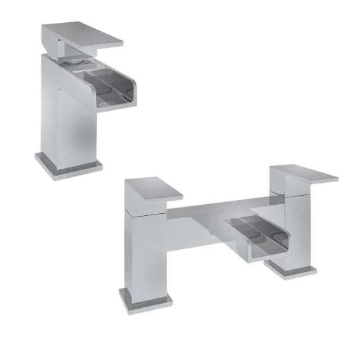 Abberton Waterfall Chrome Basin Mono And Bath Filler Tap Set