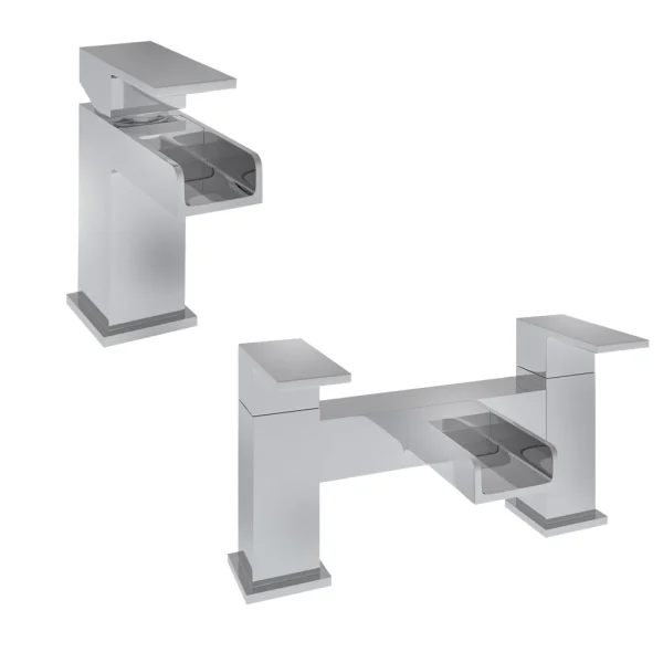 Abberton Waterfall Chrome Basin Mono And Bath Filler Tap Set