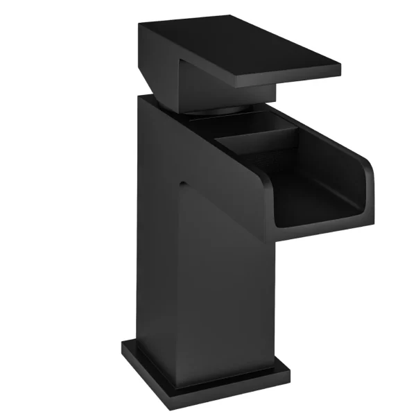 Abberton Waterfall Matt Black Basin Mono Tap With Waste