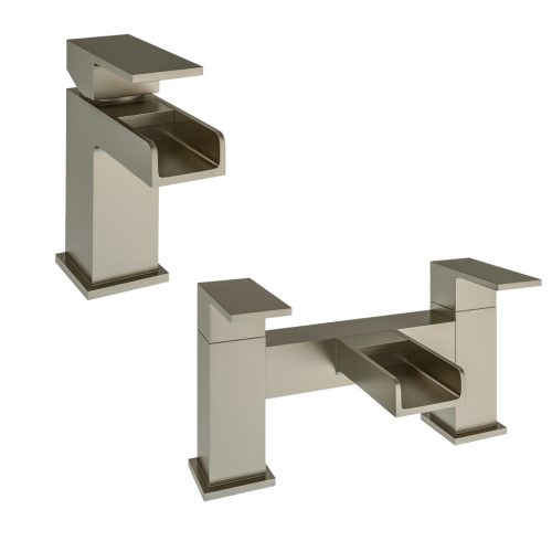Abberton Waterfall Brushed Brass Basin Mono And Bath Filler Tap Set