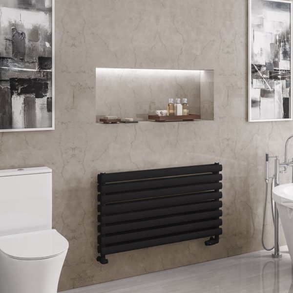Tunstall Double Matt Black Mild Steel Heated Towel Rail
