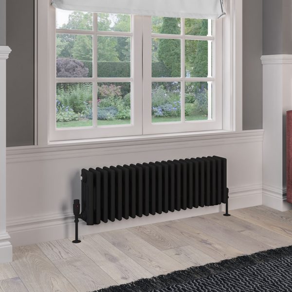 Rivassa 4 Column Matt Black Mild Steel Traditional Radiator