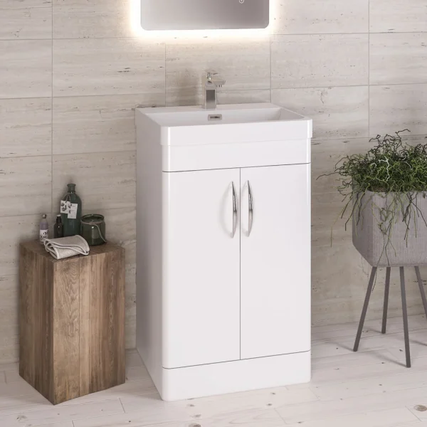 Cavone 500 Double Door High Gloss White Floor Mounted Vanited Unit