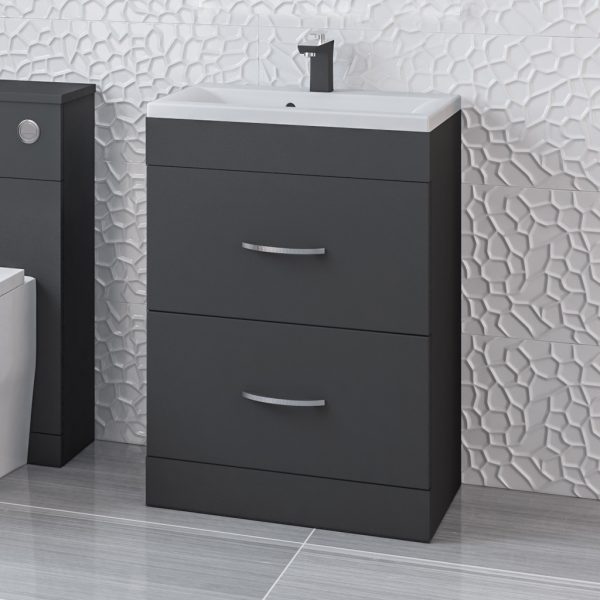 Oslo 580 Matt Anthracite Double Drawer Vanity Unit