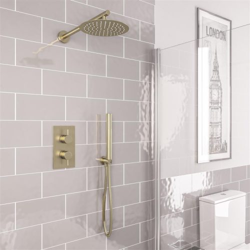 Brushed Brass Round Shower Pack with Concealed Valve Shower Head And Handset