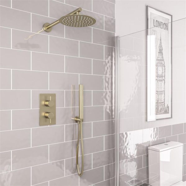 Brushed Brass Round Shower Pack with Concealed Valve Shower Head And Handset