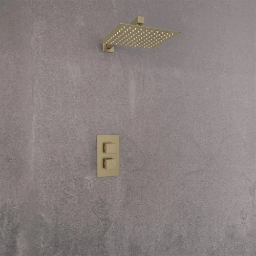 Brushed Brass Square Shower Pack with Concealed Valve and Shower Head