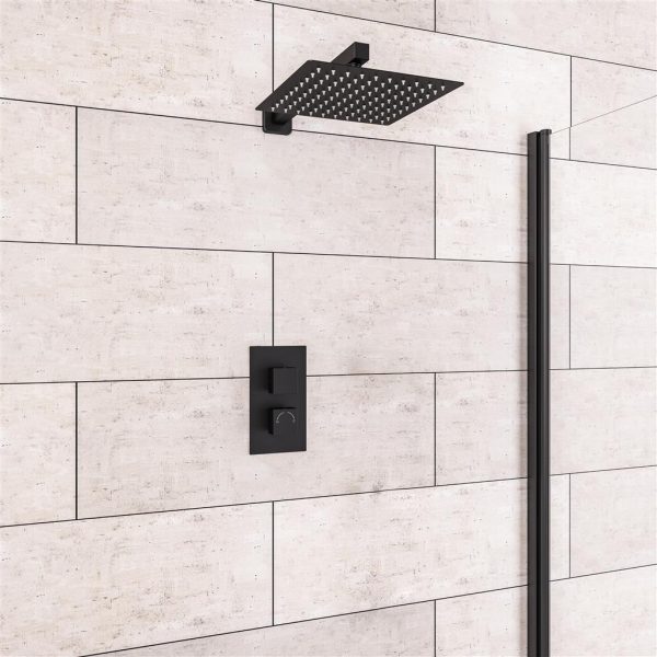 Matt Black Square Shower Pack with Concealed Valve and Shower Head