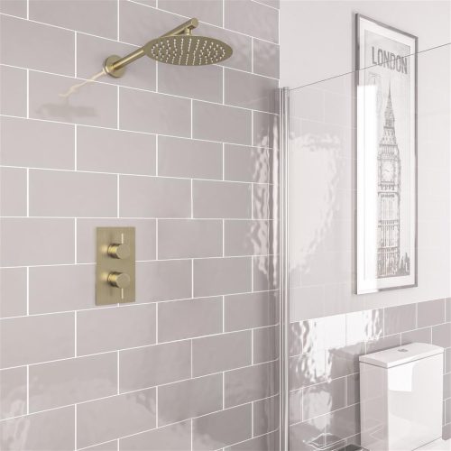 Brushed Brass Round Shower Pack with Concealed Valve and Shower Head
