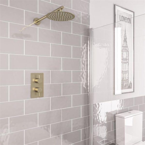 Brushed Brass Round Shower Pack with Concealed Valve and Shower Head