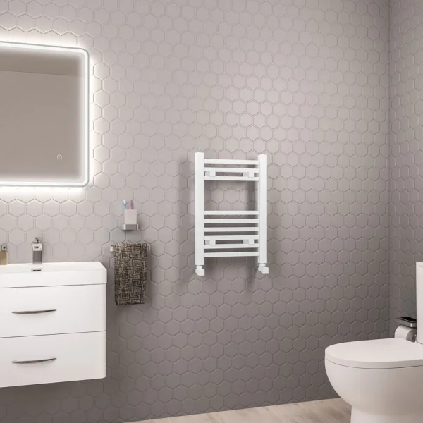 Clearance - Biava Square Gloss White 600 x 400 Heated Towel Rail