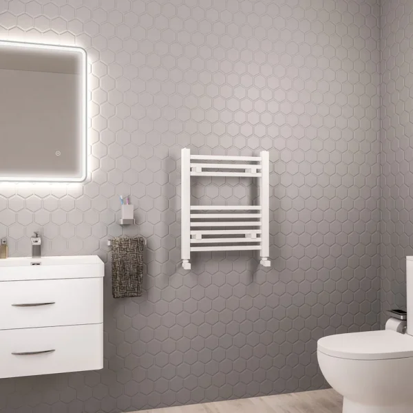 Clearance - Biava Square Gloss White 600 x 500 Heated Towel Rail