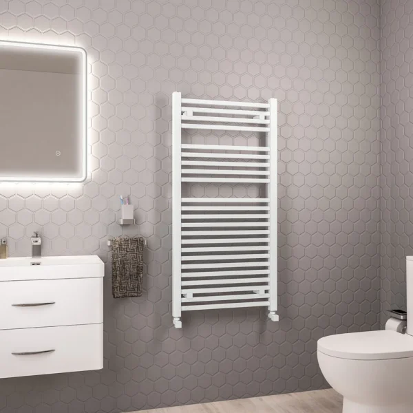 Clearance - Biava Square Gloss White 1200 x 600 Heated Towel Rail