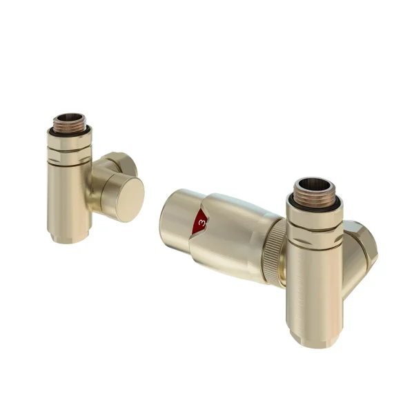 15mm Brushed Brass Corner Dual Fuel TRV & Lockshield Valve