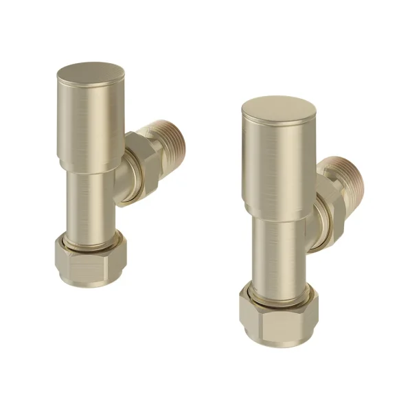 Pair Of Angled Brushed Brass Radiator Valves