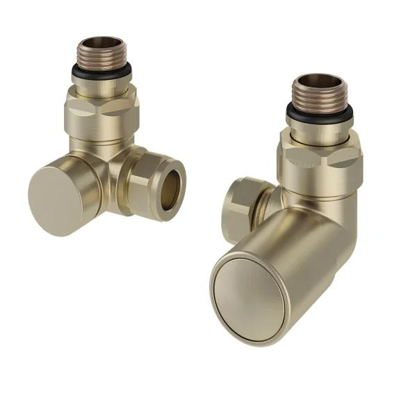 Pair Of Corner Brushed Brass Radiator Valves