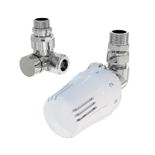 15mm Corner White TRV and Lockshield Radiator Valves