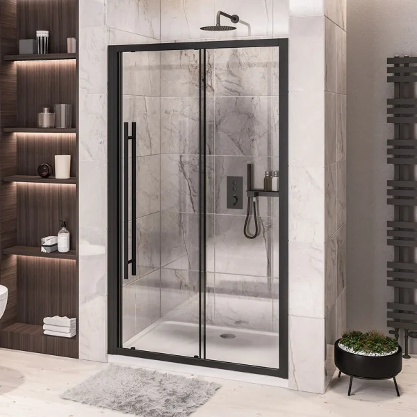 Vantage Matt Black 1400 Sliding shower Door