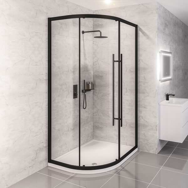 Vantage 2000 Matt Black 1400 x 800 Offset Quadrant Shower Enclosure