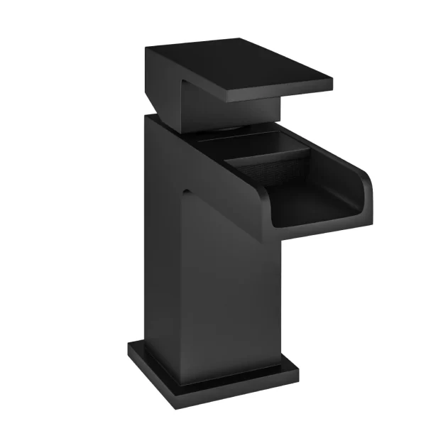 Abberton Waterfall Cloakroom Mini Matt Black Basin Mono Tap With Waste