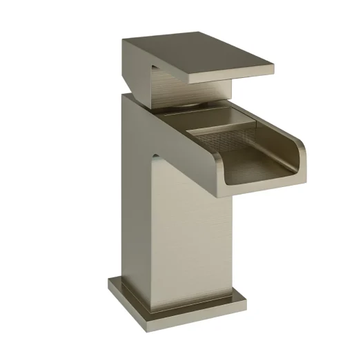 Abberton Waterfall Cloakroom Mini Brushed Brass Basin Mono Tap With Waste