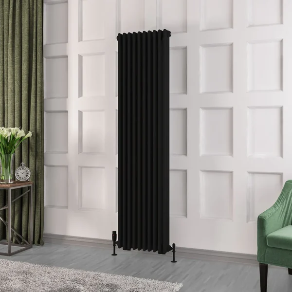 Rivassa 3 Column Matt Black Mild Steel Traditional Radiator