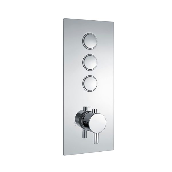 Round Chrome Concealed Thermostatic Triple Push Button Shower Valve