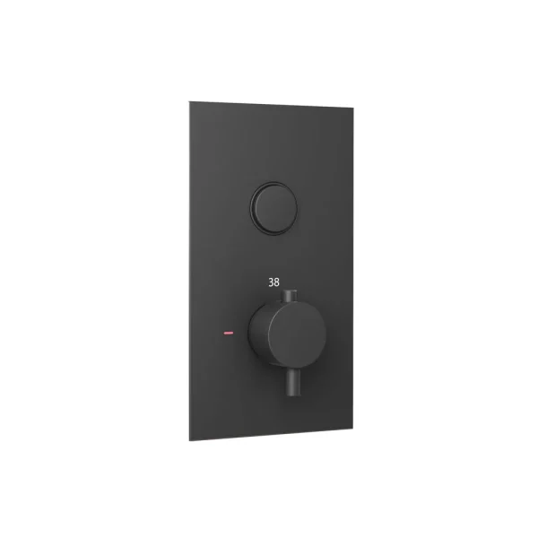 Round Matt Black Concealed Thermostatic Single Push Button Shower Valve