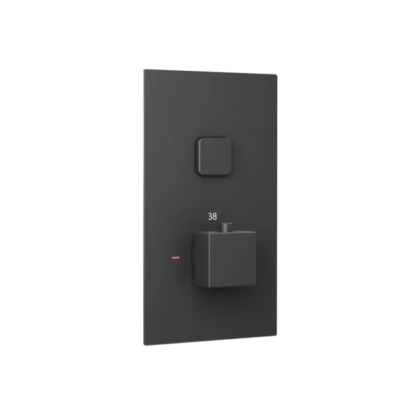 Square Matt Black Concealed Thermostatic Single Push Button Shower Valve