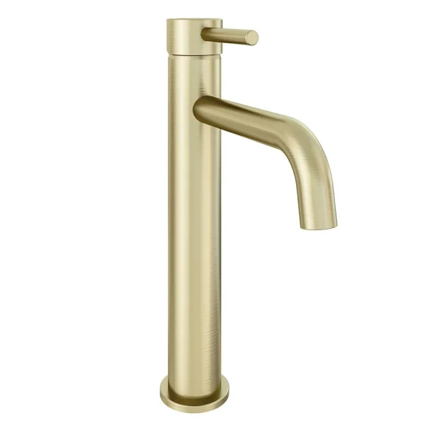 Meriden Brushed Brass Extended Basin Mono Tap With Waste