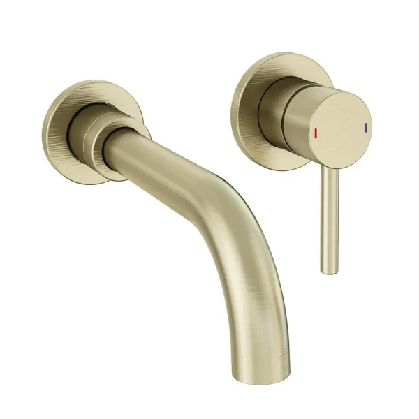 Meriden Brushed Brass Wall Mounted Basin Mono Tap With Waste