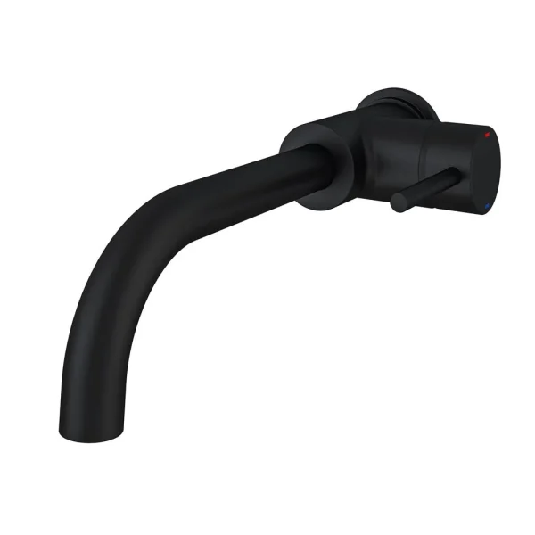 Meriden Matt Black Wall Mounted Curved Spout Single Lever Basin Mixer Tap