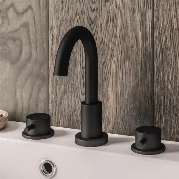 Meriden Matt Black Three Tap Hole Basin Tap